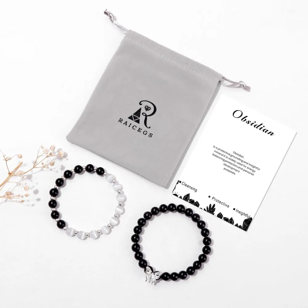 Raicegs Healing Crystal Bracelets for Women Amethyst Rose Quartz Bracelet Set 8mm Natural Stone Beaded Bracelet Anxiety Stress Relief Purple Bracelets for Women