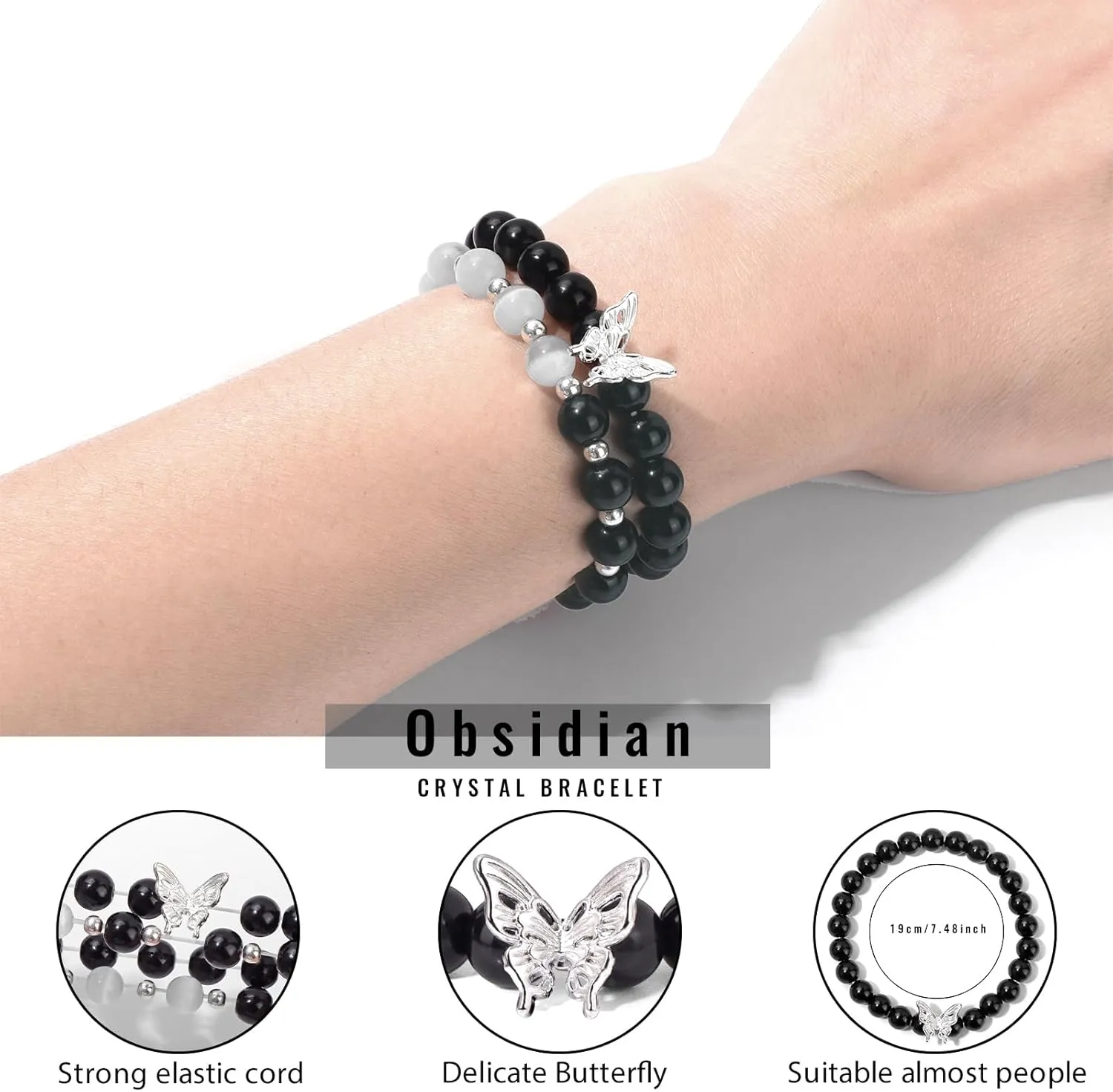 Raicegs Healing Crystal Bracelets for Women Amethyst Rose Quartz Bracelet Set 8mm Natural Stone Beaded Bracelet Anxiety Stress Relief Purple Bracelets for Women