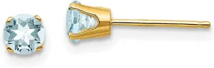 Real 14k Yellow Gold 4mm March/Aquamarine Blue March Gemstone Post Studs Earrings 4mm