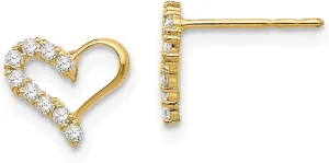 Real 14k Yellow Gold CZ Cubic Zirconia Heart Post Studs Earrings - 7mm x 8mm