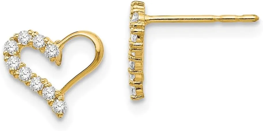 Real 14k Yellow Gold CZ Cubic Zirconia Heart Post Studs Earrings - 7mm x 8mm
