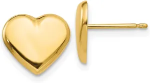 Real 14k Yellow Gold Heart Post Studs Earrings - 9mm x 10mm