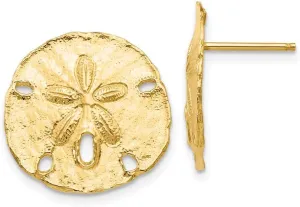 Real 14k Yellow Gold Large Sand dollar Post Studs Earrings 16mm