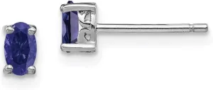 Real 925 Sterling Silver 5x3mm Oval Created Sapphire Blue September Gemstone Post Studs Earrings - 5mm x 3mm