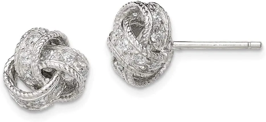Real 925 Sterling Silver CZ Cubic Zirconia Love Knot Post Studs Earrings - 11mm x 10mm
