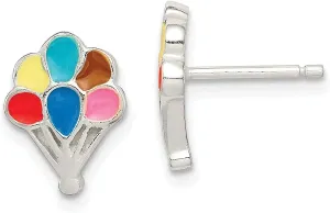 Real 925 Sterling Silver Enamel Balloon Childs Post Studs Earrings - 13mm x 10mm