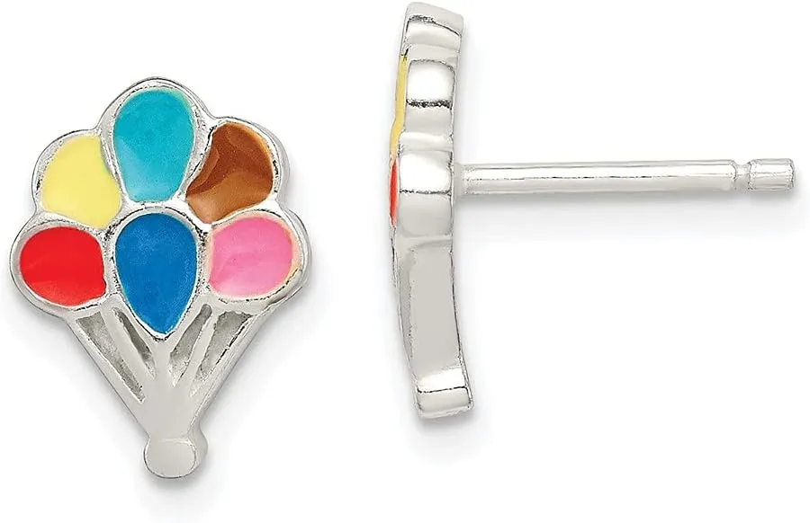 Real 925 Sterling Silver Enamel Balloon Childs Post Studs Earrings - 13mm x 10mm
