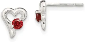 Real 925 Sterling Silver with Red CZ Cubic Zirconia Heart Post Studs Earrings - 9mm x 7mm