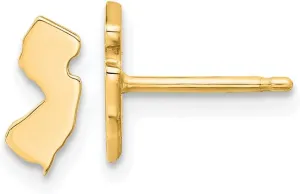 Real 925 Sterling Silver Yellow Gold-Plated NJ Small State Studs Earring - 8mm x 4mm