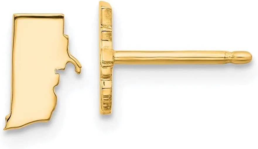 Real 925 Sterling Silver Yellow Gold-Plated RI Small State Studs Earring - 8mm x 5mm