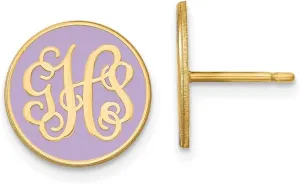 Real 925 Sterling Silver Yellow Gold-Plated Small Enameled Monogram Circle Post Studs Earrings 13mm