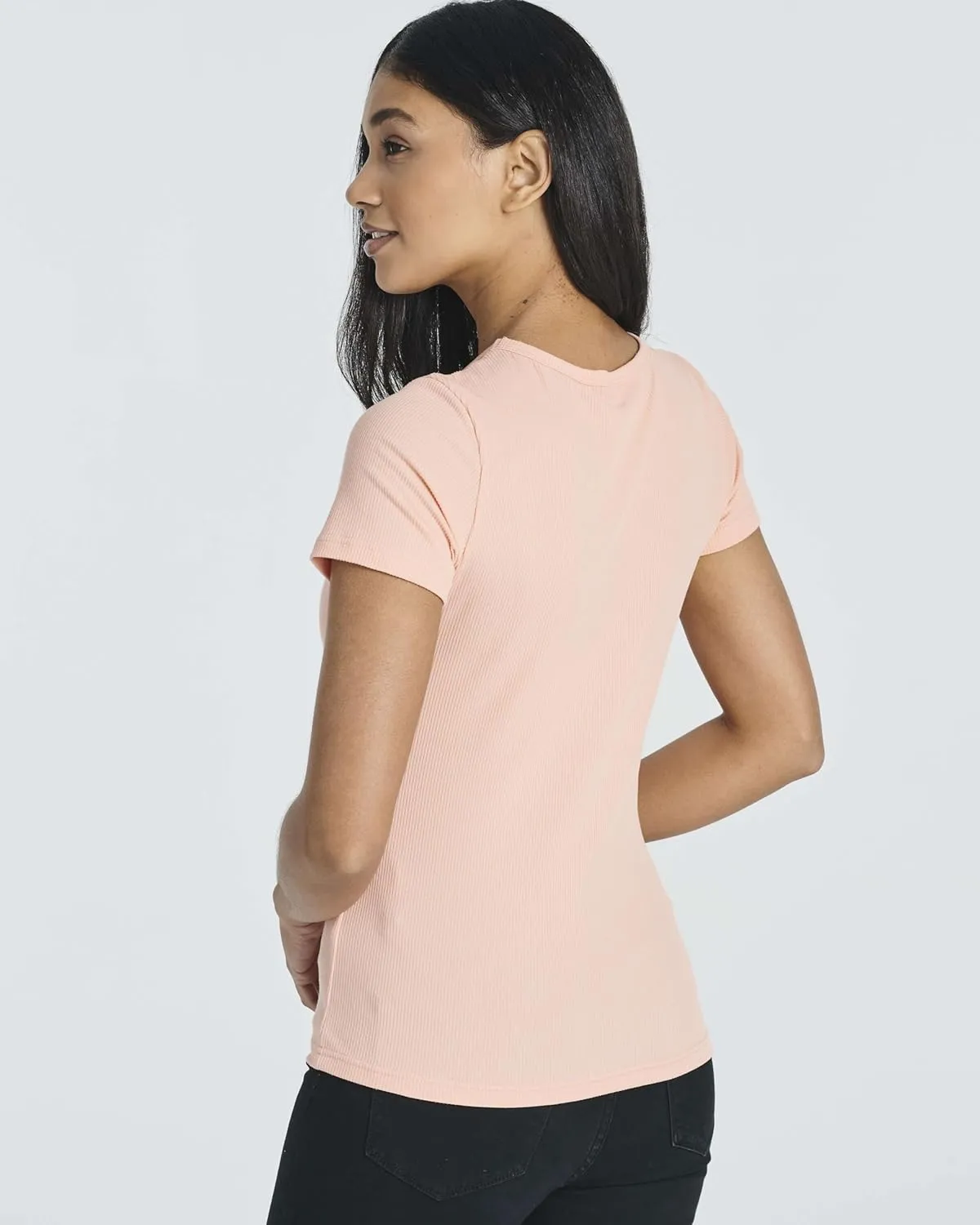 Real Essentials 5 Pack: Women's Soft Ribbed Short Sleeve V-Neck T-Shirt Casual Summer Tee Shirts