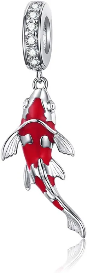 Red Lucky Carp Charms Sterling Silver Charms fit Pandora Charms Bracelet,Red Koi Fish Pendant Necklaces Jewelry Gifts for Women Girls Mom Wife