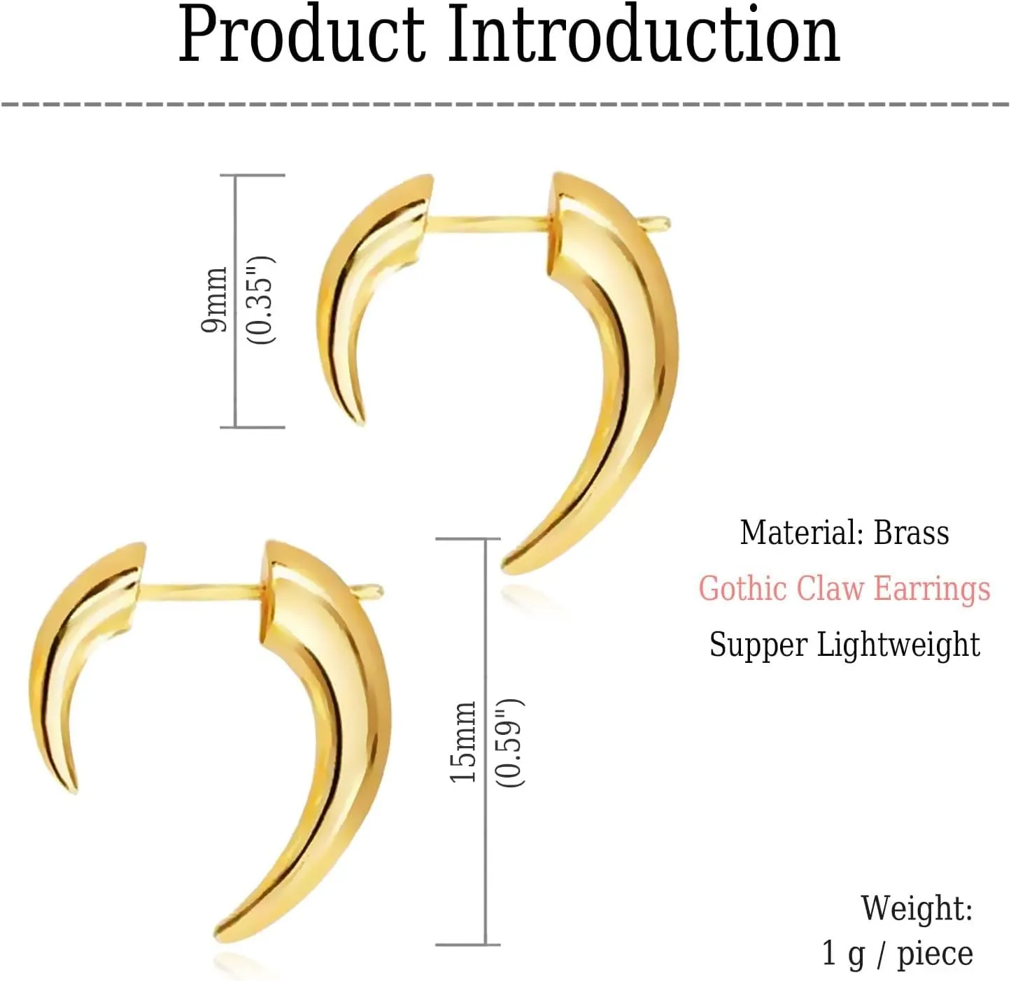 REELMAR Gothic Claw Earrings for Women Men Gold Dragon Claw Fake Gauges Earrings Ear Jacket Front and Back Earrings Wolf Tooth Horn Goth Punk Stud Earings Fantasy Jewelry