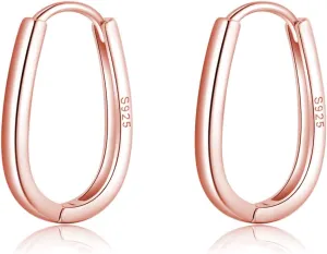 Reffeer 925 Sterling Silver Oval Hoop Earrings for Women Teens Teardrop Hoop Earrings Minimalist Huggie Hoop Earrings