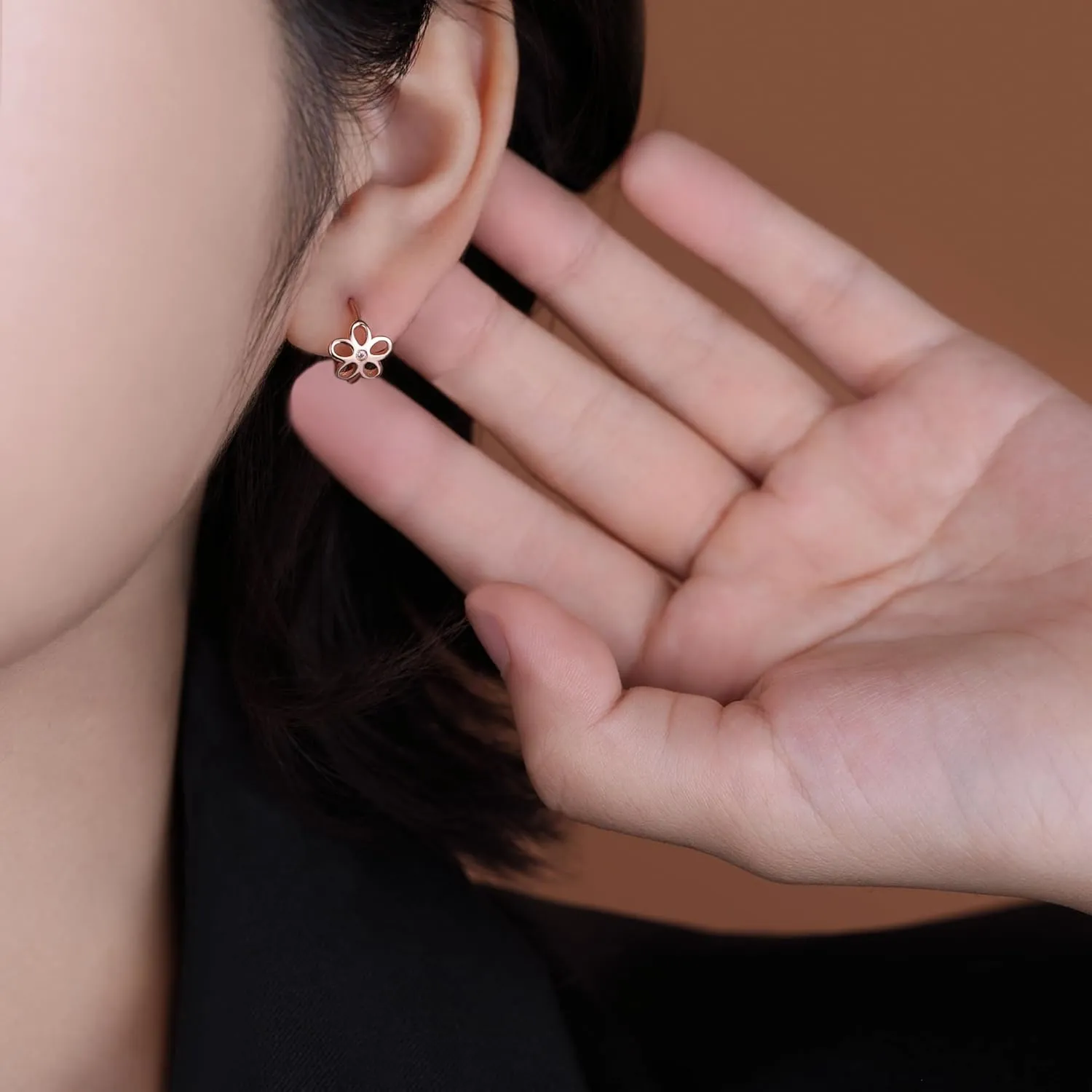 Reffeer Solid 925 Sterling Silver Flower Hoop Earrings Huggie for Women Teens CZ Flower Hoop Earrings Spring