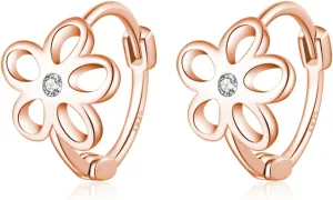 Reffeer Solid 925 Sterling Silver Flower Hoop Earrings Huggie for Women Teens CZ Flower Hoop Earrings Spring