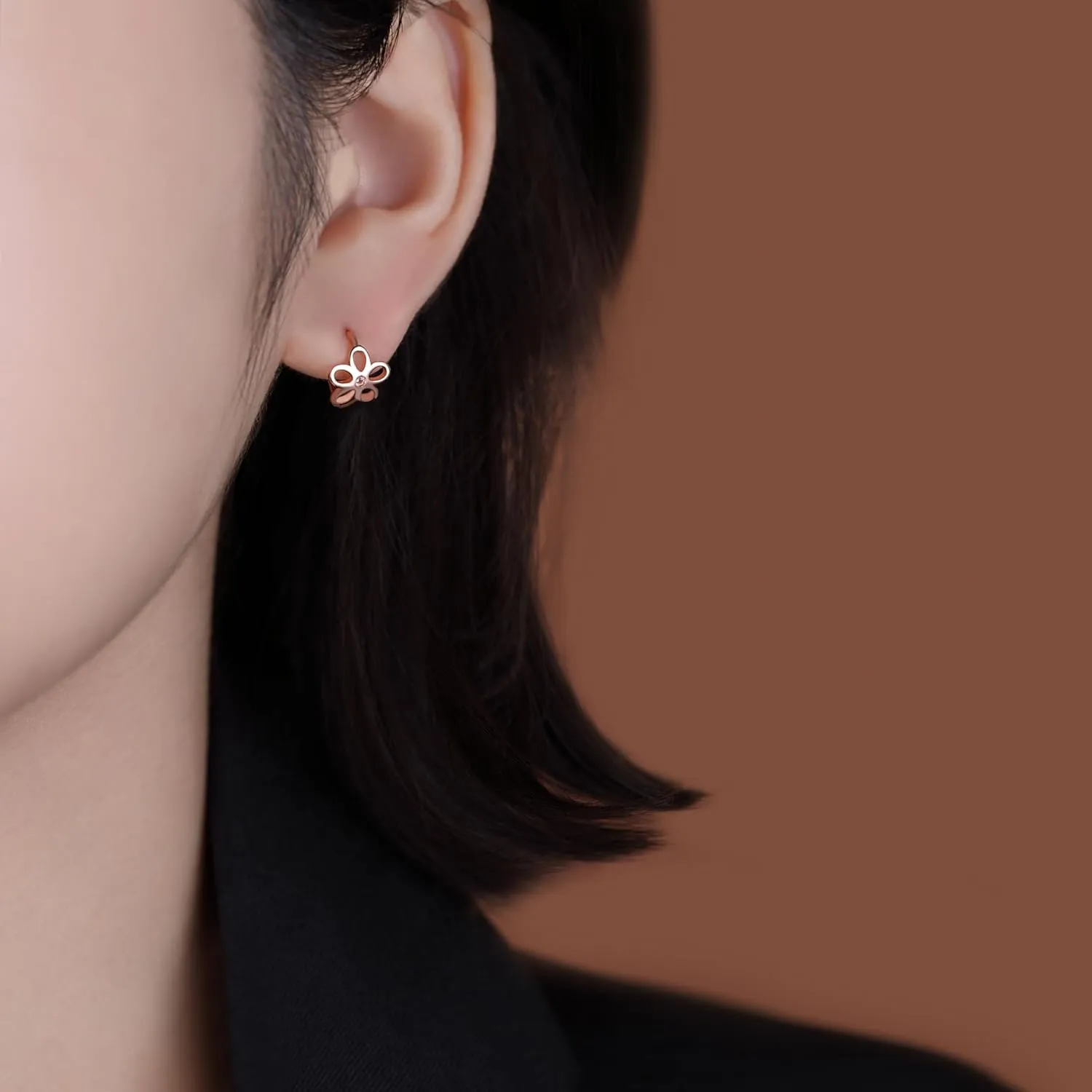 Reffeer Solid 925 Sterling Silver Flower Hoop Earrings Huggie for Women Teens CZ Flower Hoop Earrings Spring
