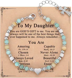 Religious Cross Beaded Bracelets for Women Teens First Christian Faith Confirmation Gift, Bestie Friendship Bracelet for Sister Daughter Niece Granddaughter on Birthday Gifts from Mom Auntie
