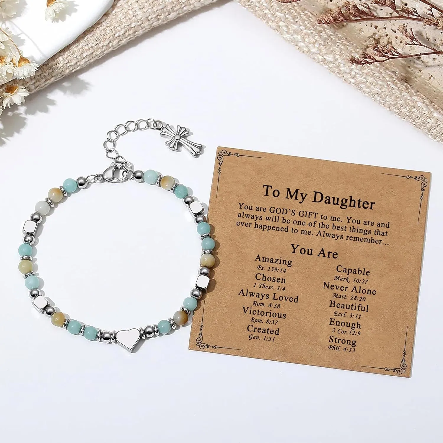 Religious Cross Beaded Bracelets for Women Teens First Christian Faith Confirmation Gift, Bestie Friendship Bracelet for Sister Daughter Niece Granddaughter on Birthday Gifts from Mom Auntie