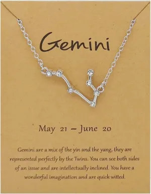 Rhinestone Zodiac Pendant Necklace for Women Silver Crystal 12 Constellation Necklaces Horoscope Sign Star Gemini Necklace Friendship Jewelry