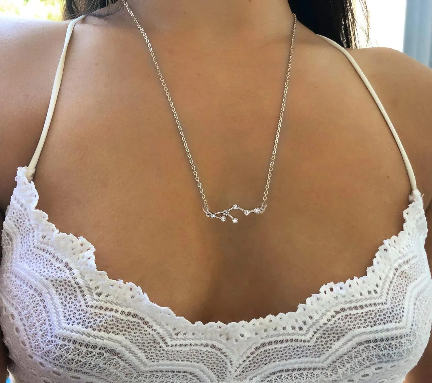 Rhinestone Zodiac Pendant Necklace for Women Silver Crystal 12 Constellation Necklaces Horoscope Sign Star Gemini Necklace Friendship Jewelry