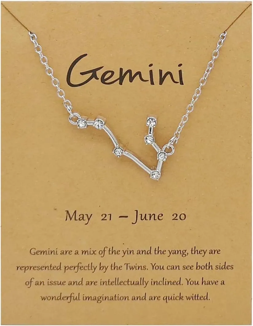 Rhinestone Zodiac Pendant Necklace for Women Silver Crystal 12 Constellation Necklaces Horoscope Sign Star Gemini Necklace Friendship Jewelry