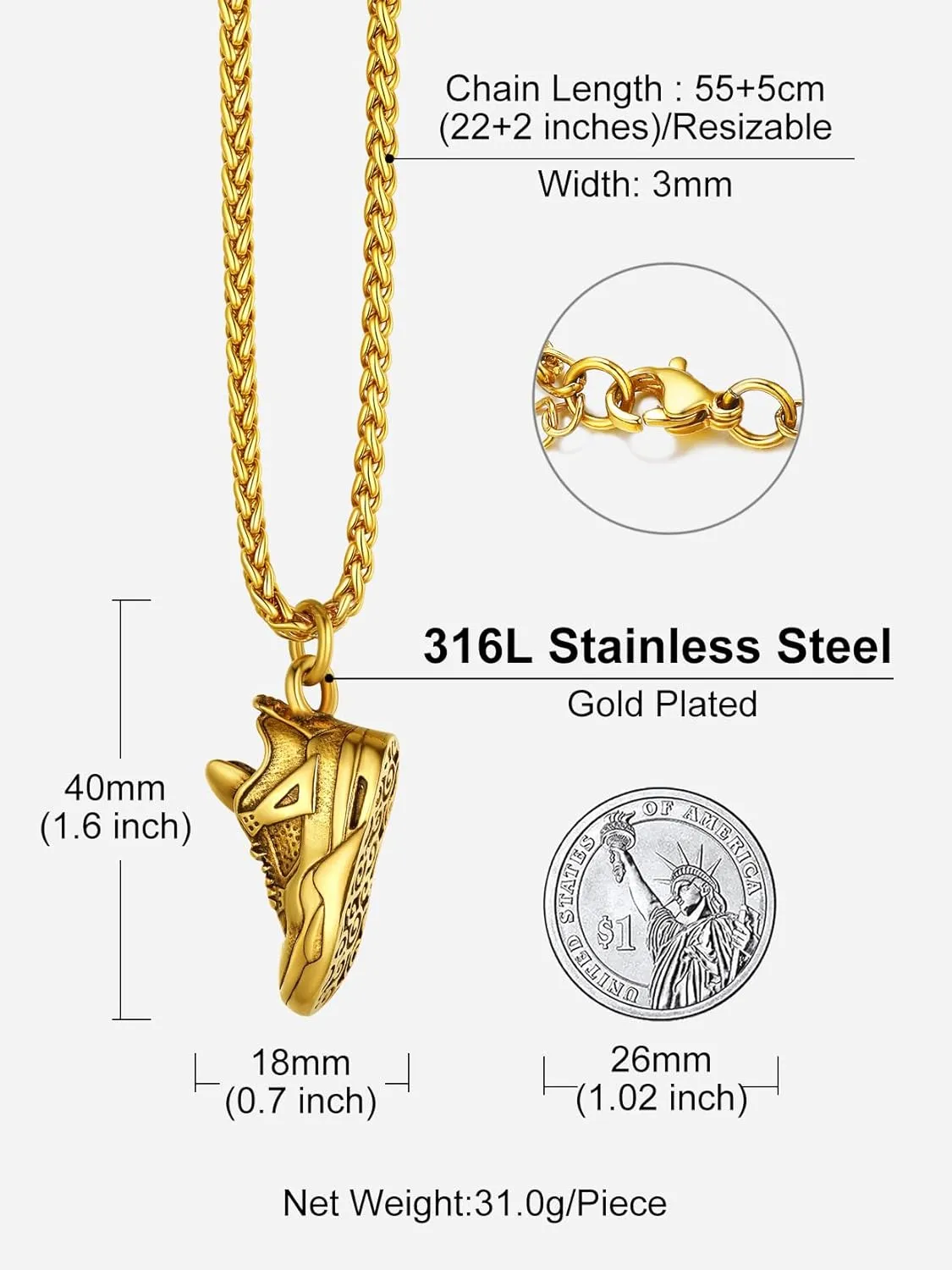 Richsteel Necklaces for Men Women Football/Basketball/Boxing Gloves/Shoes Pendant Stainless Steel Hip Hop Sports Fan Jewelry