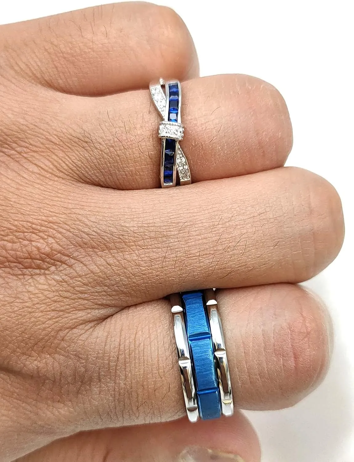 ringheart 2 Rings Couple Rings Bridal Sets Silver Ring Blue Cz Womens Wedding Ring Titanium Steel Man Wedding Bands