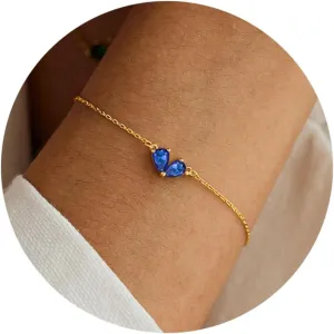 RLMOON Gold Bracelets for Women Dainty 2 Birthstone Bracelets Non tarnish 14K Gold Plated Heart CZ Bracelet for Mother and Daughter Anniversary Birthday Jewelry Gift