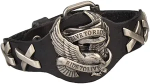 Rock Jewelry Eagle Live to Ride Men Women Wrap Bracelet Genuine Leather Bracelets