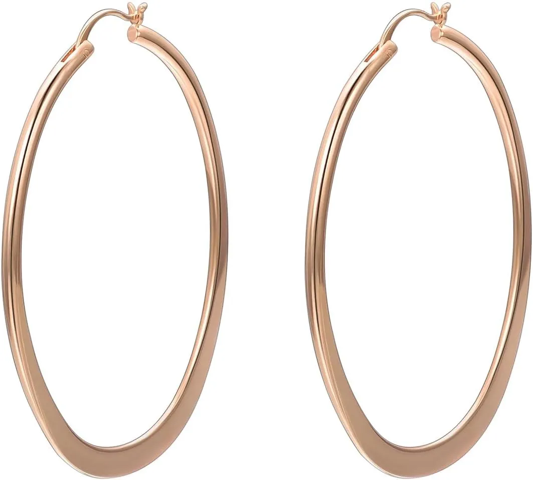 Rose Gold Oval Hoop Earrings for women 14K Rose Gold Hoop Earrings Lightweight Hypoallergenic Earrings Jewelry