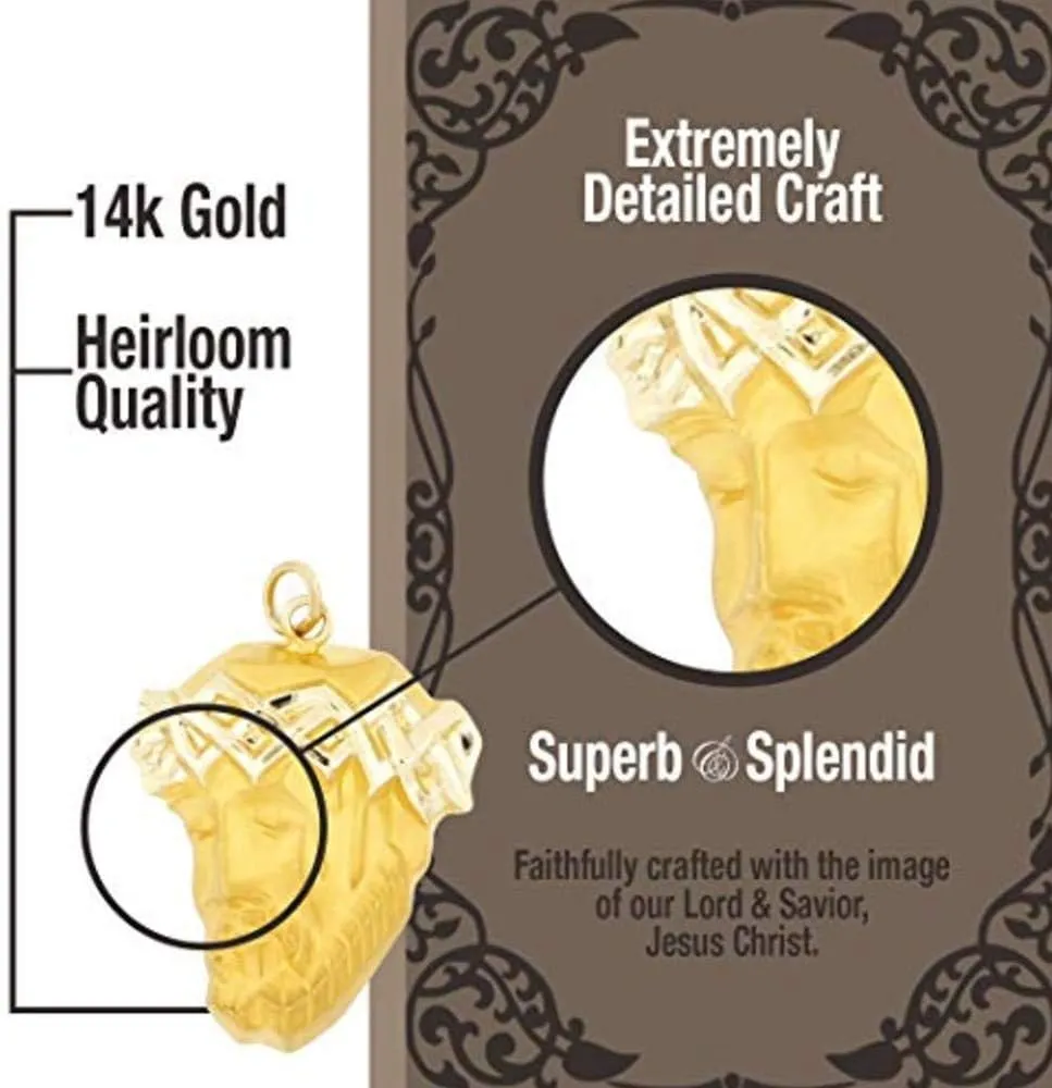 RP 14K Yellow Gold and White Gold Polished Jesus Christ Head Thorn Crown Religious Pendant Charm Necklaces Fine Jewelry Gifts for Women and Men