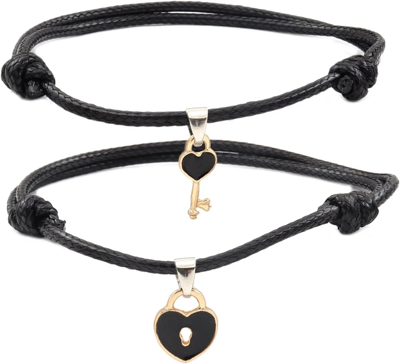 Rrdaily 2 Pcs Couples Heart Bracelets for Women Men, Charm Lock Key Matching Bracelets Best Friend Boyfriend Girlfriend Lover Jewelry Gifts