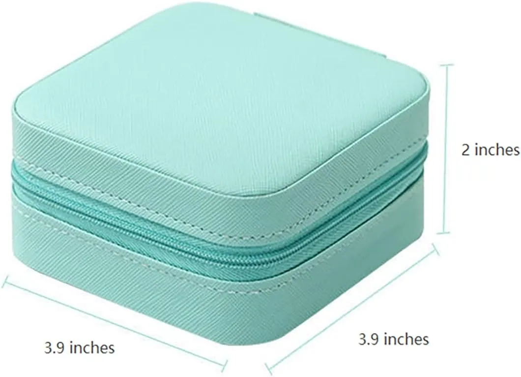 RT&BS Travel Jewelry Case with Mirror, Jewelry Box for Rings Earrings Necklaces, Gifts for Women Girls (Cyan Blue)