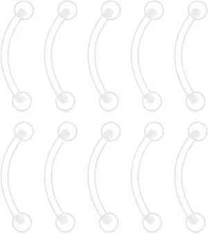 Ruifan 10-40PCS Clear Bioflex Acrylic Curved Barbell Snake Eyes Tongue Ring Retainer Piercing 14G