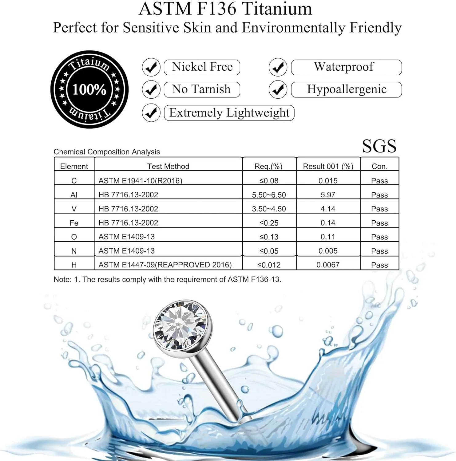 Ruifan ASTM F136 Titanium Nose Rings 18G 20G 22G Jeweled Clear Round Cubic Zirconia Nose Studs Ring Screw L-Shaped Bone Hypoallergenic Body Piercing Jewelry for Women 1.5mm 2mm 2.5mm 3mm 8PCS