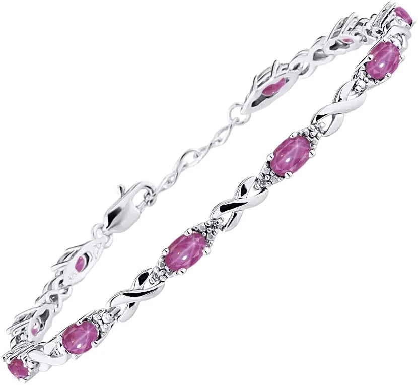 Rylos Bracelets for Women 925 Sterling Silver XO Hugs & Kisses Tennis Bracelet Gemstone & Genuine Diamonds Adjustable to Fit 7"-8" Wrist, 10 Gorgeous 6X4MM Jewelry for Women Friendship Bracelets