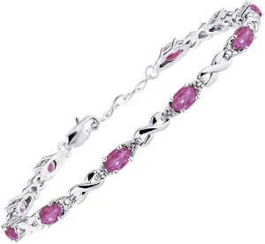 Rylos Bracelets for Women 925 Sterling Silver XO Hugs & Kisses Tennis Bracelet Gemstone & Genuine Diamonds Adjustable to Fit 7"-8" Wrist, 10 Gorgeous 6X4MM Jewelry for Women Friendship Bracelets