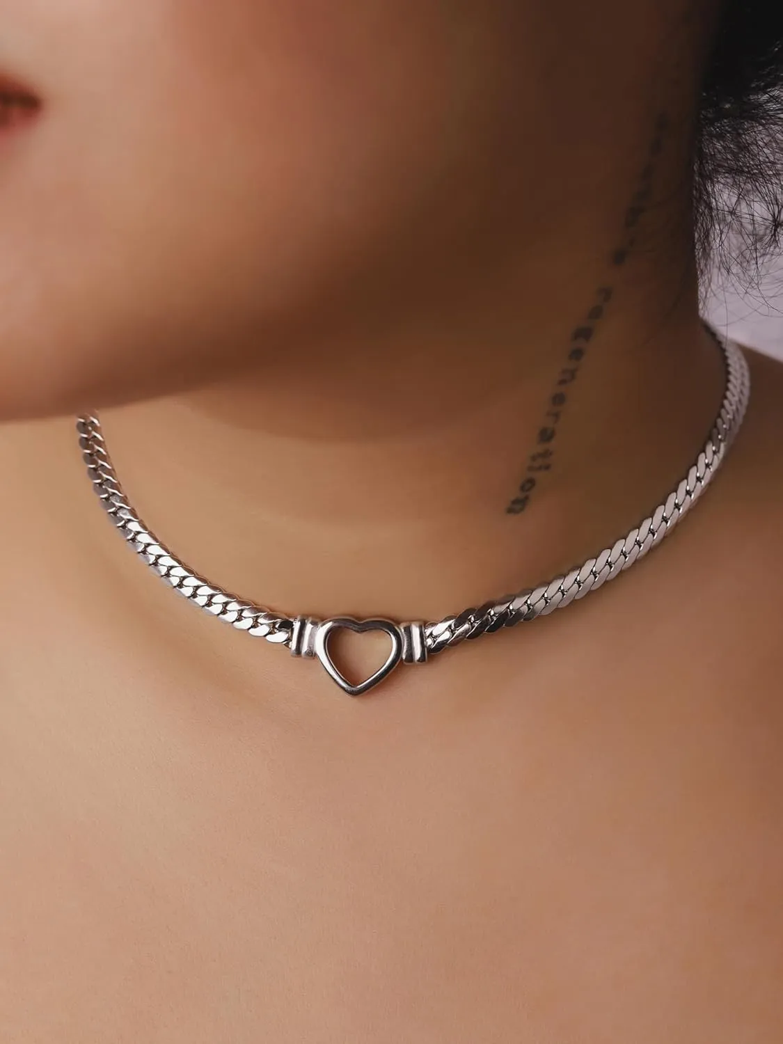 Sacina Heart Choker, Stainless Steel Necklace, Choker Necklaces for Women, Chunky Heart Necklace, Valentine Gift, Christmas Jewelry Gift