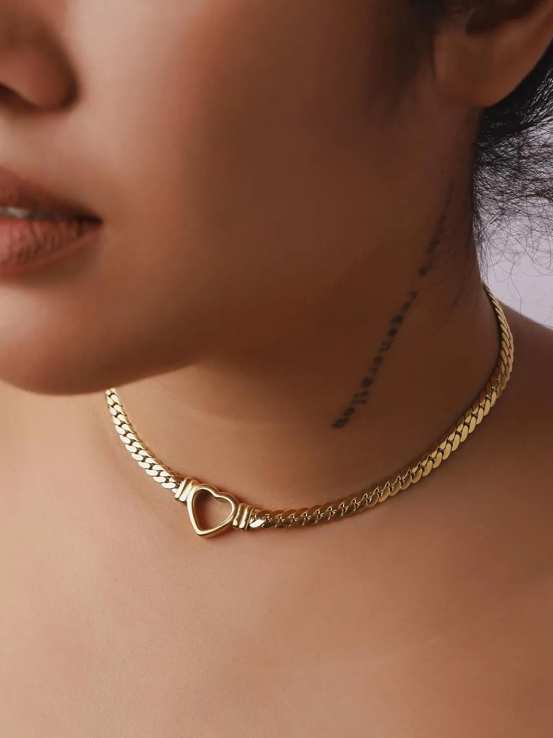 Sacina Heart Choker, Stainless Steel Necklace, Choker Necklaces for Women, Chunky Heart Necklace, Valentine Gift, Christmas Jewelry Gift