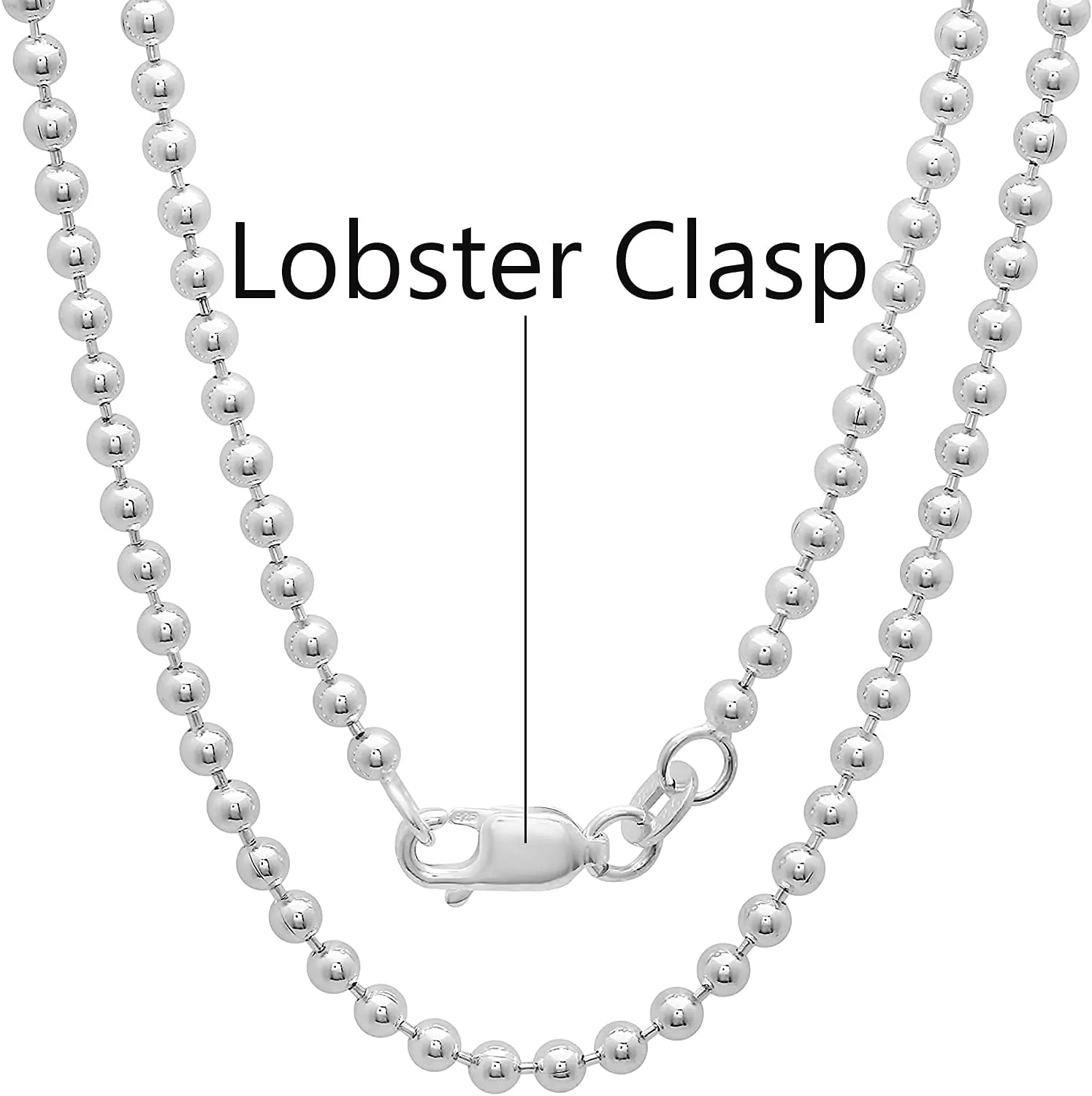 Savlano 925 Sterling Silver Italian 2.3mm Solid Bead Ball Dog Tag Chain Necklace Comes With Gift Box for Women & Men - Made in Italy