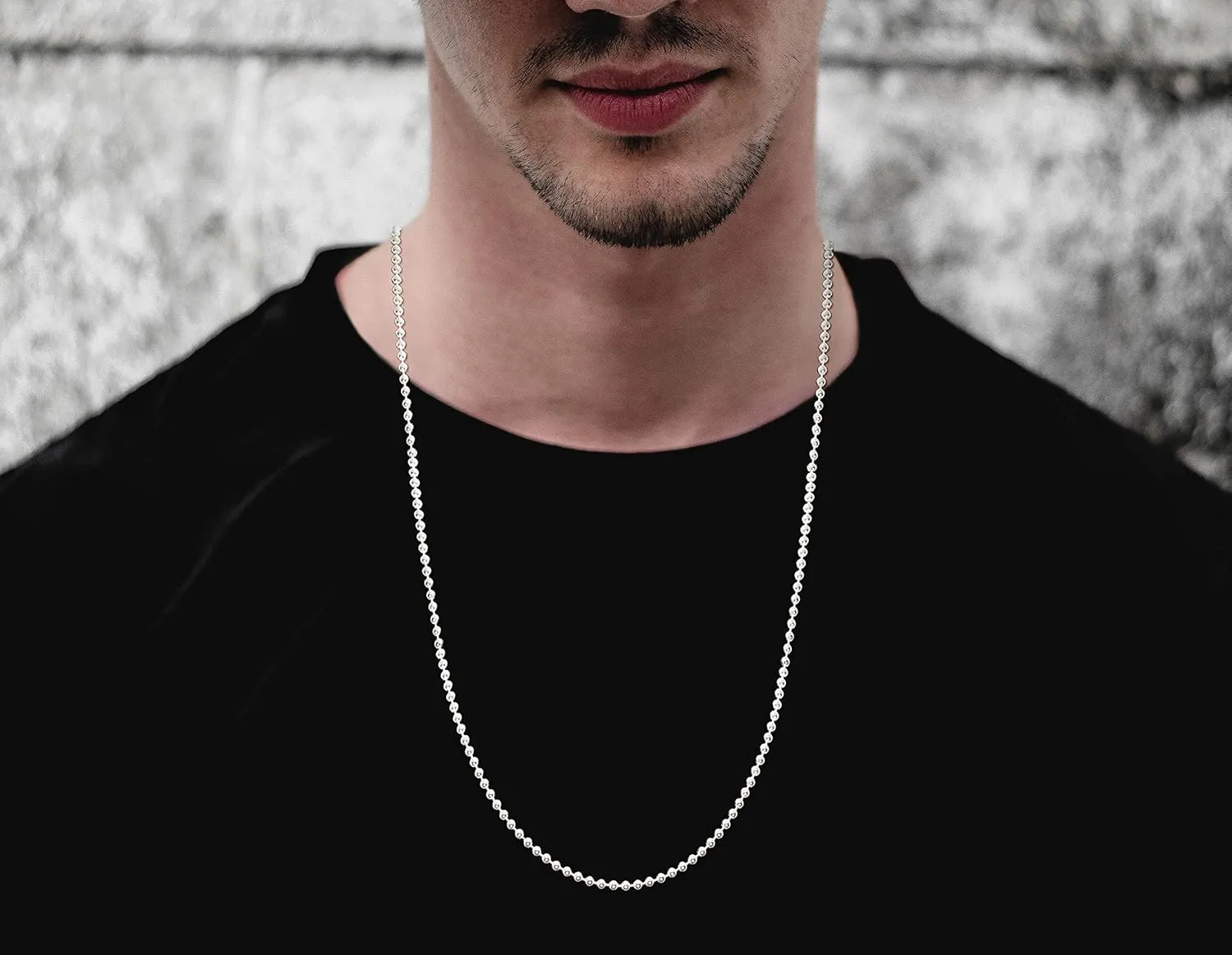 Savlano 925 Sterling Silver Italian 2.3mm Solid Bead Ball Dog Tag Chain Necklace Comes With Gift Box for Women & Men - Made in Italy