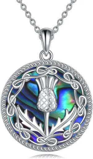 Scottish Thistle Jewelry Sterling Silver Scottish Thistle Scotland Flower Celtic Knot Pendant Necklaces Jewelry Valentine's Day Gifts for Women
