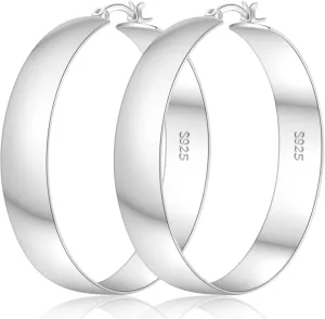 Senteria 925 Sterling Silver Hoop Earrings for Women Hypoallergenic Chunky Silver Hoop Earrings Lightweight Large Thick Silver Hoops Earrings for Women (50mm)
