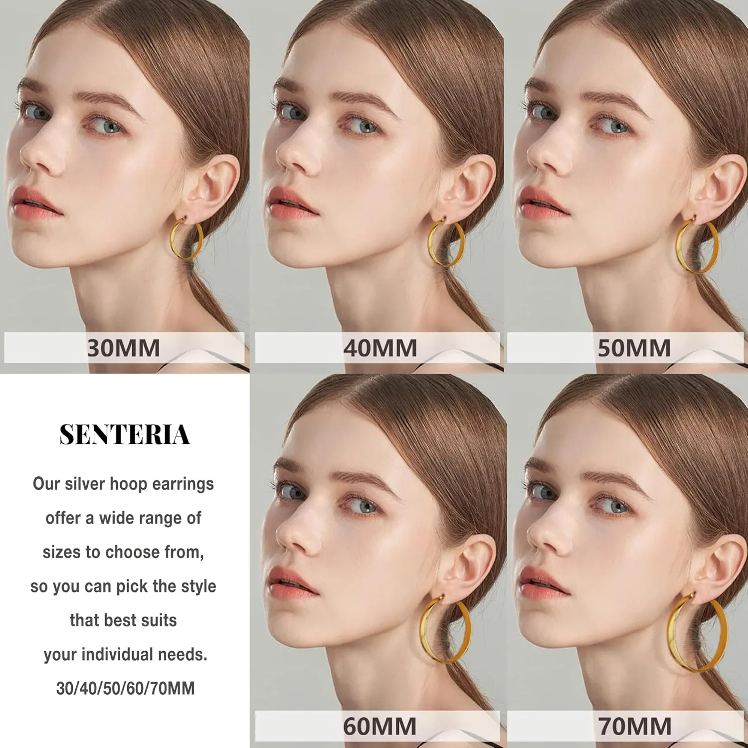 SENTERIA Gold Hoop Earrings for Women, 8mm Wide Curved Sterling Silver Hoop Earrings Hypoallergenic 925 Sterling Silver Hoops Earring Lightweight 14k Gold Plated Hoops Earring 30/40/50/60/70mm