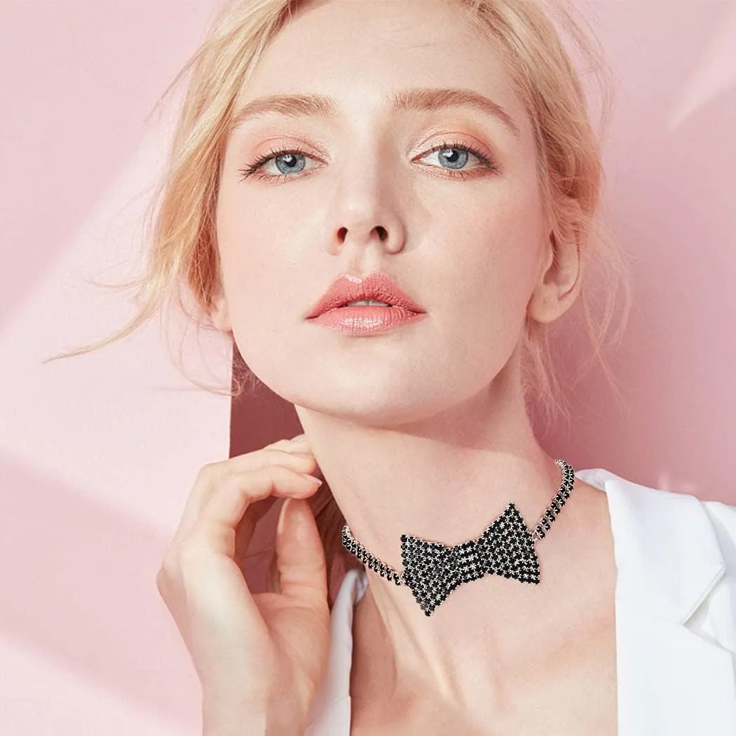 Sethain Boho Rhinestone Choker Necklace Silver Crystal bowknot Necklaces Party Jewelry Accessories for Women and Girls