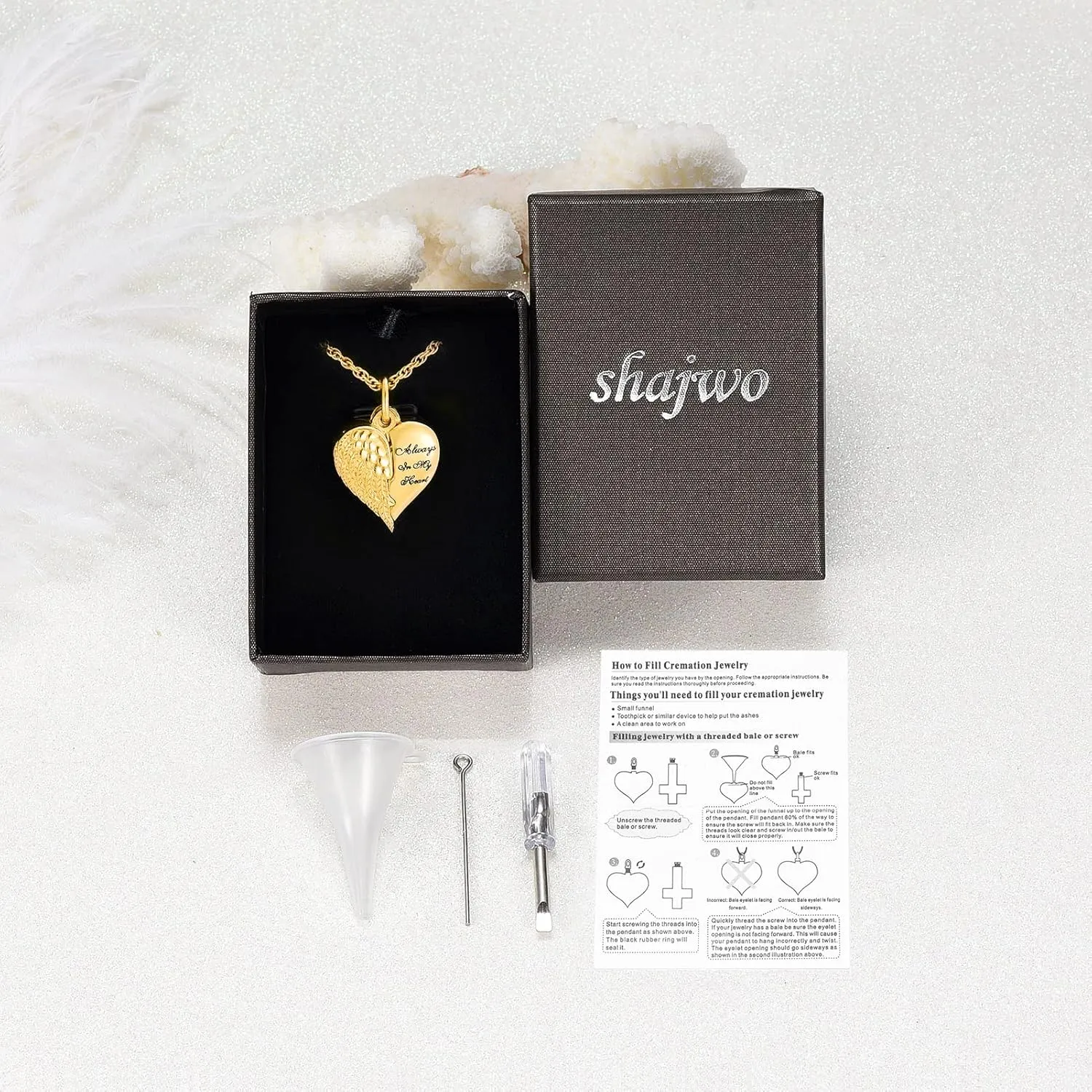 shajwo Cremation Jewelry Angel Wing Heart Urn Necklaces for Ashes Memorial Keepsake Pendant for Women Men