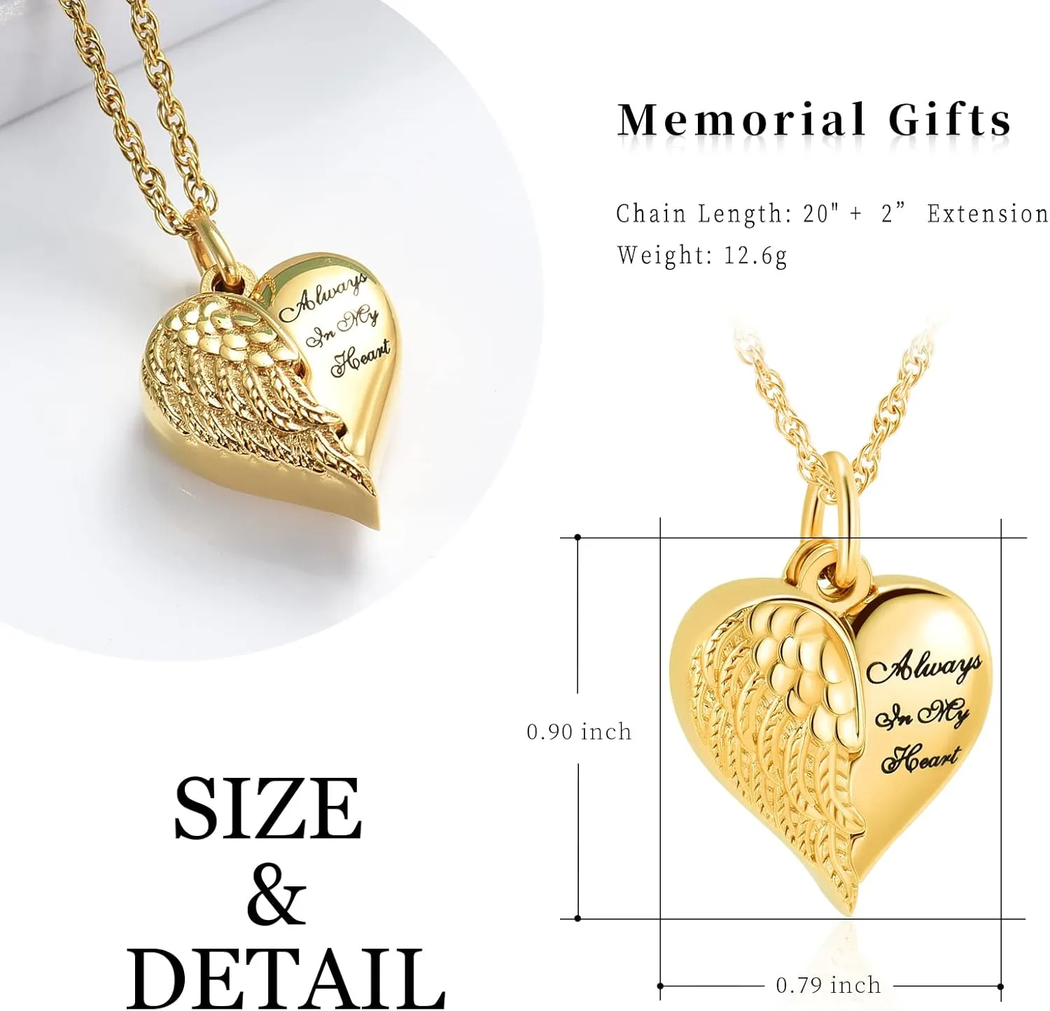 shajwo Cremation Jewelry Angel Wing Heart Urn Necklaces for Ashes Memorial Keepsake Pendant for Women Men