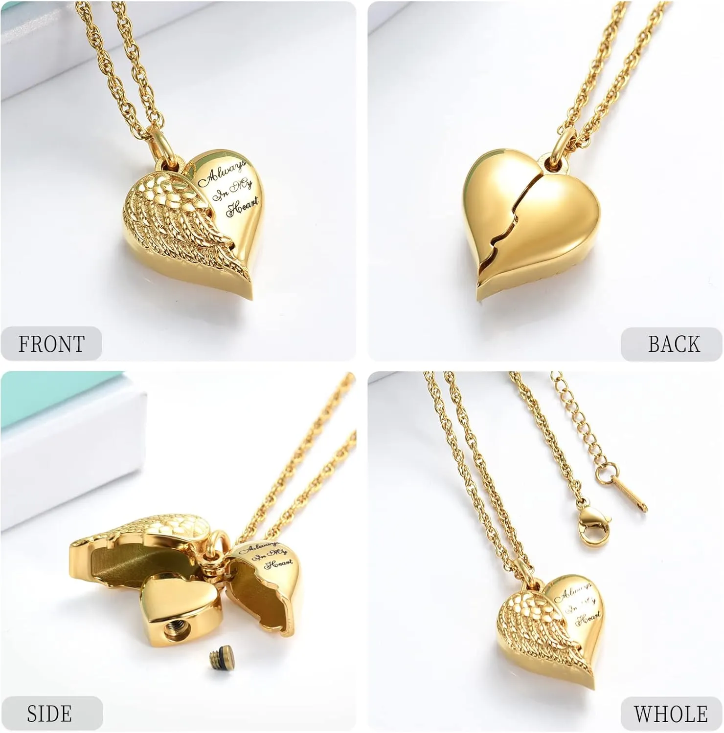 shajwo Cremation Jewelry Angel Wing Heart Urn Necklaces for Ashes Memorial Keepsake Pendant for Women Men